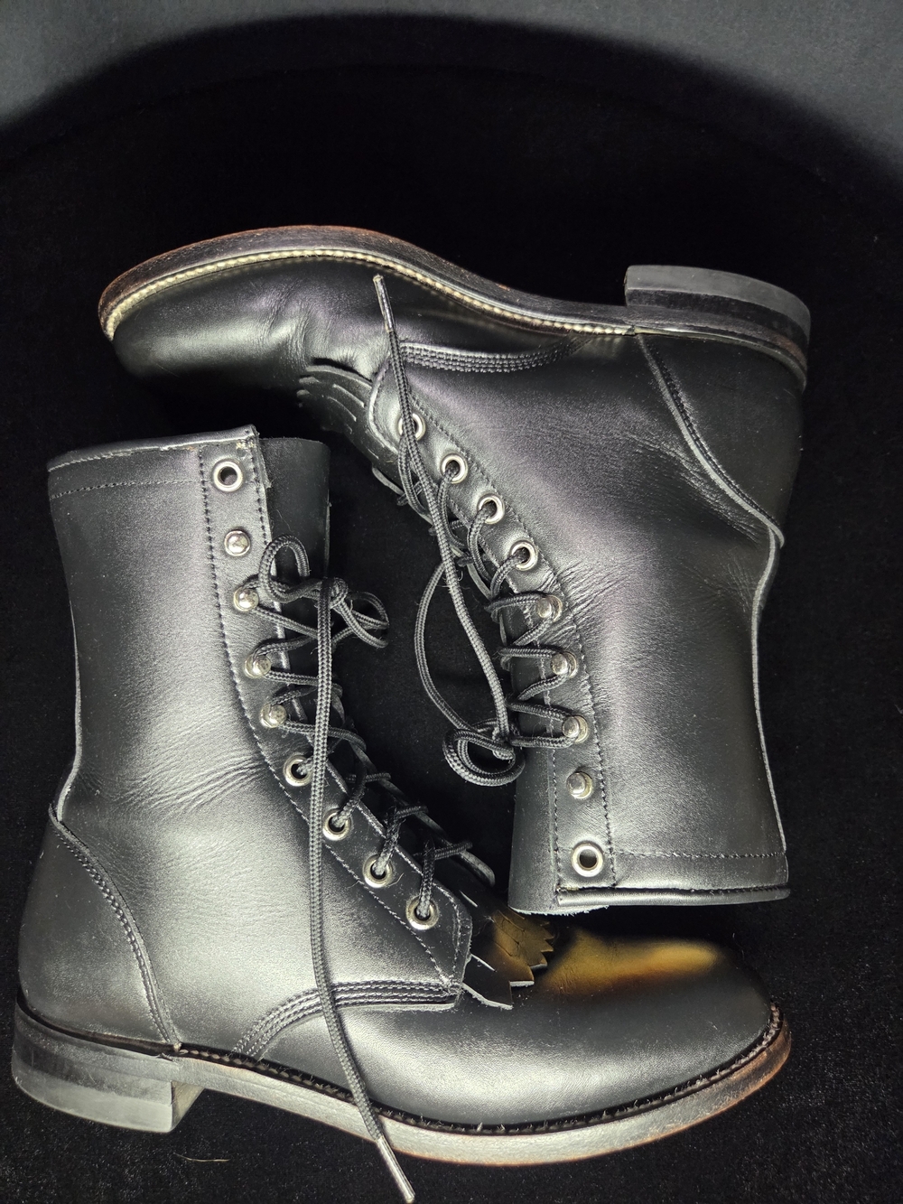 Justin Boots Black Leather Lace-Up Fringe Tongue Women’s Boots - Picture 2 of 14
